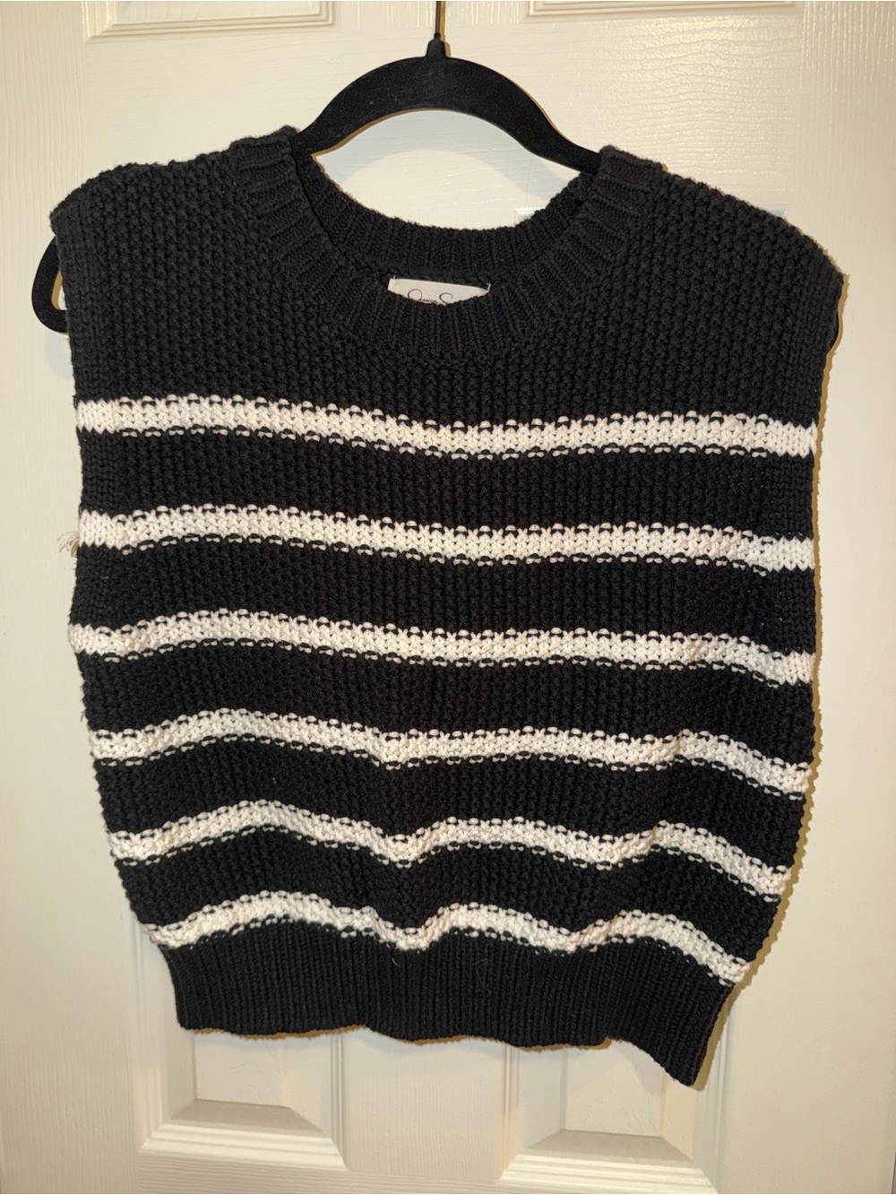 Jessica Simpson Black and White Striped Knit Sweater Vest